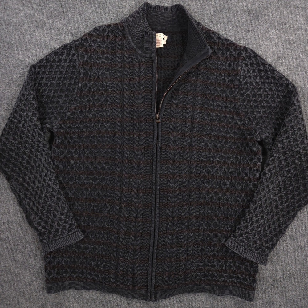 Carbon 2 Cobalt Cardigan Sweater Mens Large Gray Full Zip Cable Knit Heavyweight
